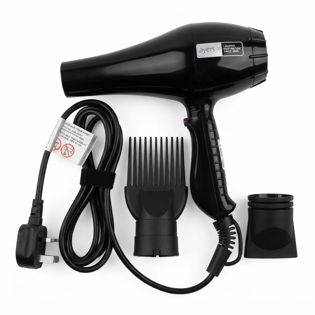 Ayers Professional Blow Dryer AY-V300 – Black Hair Dryer for Salon & Home Styling.