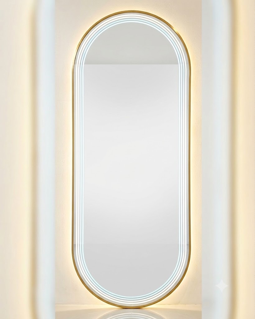 1.7m Threeline Oval Gold LED Mirror 