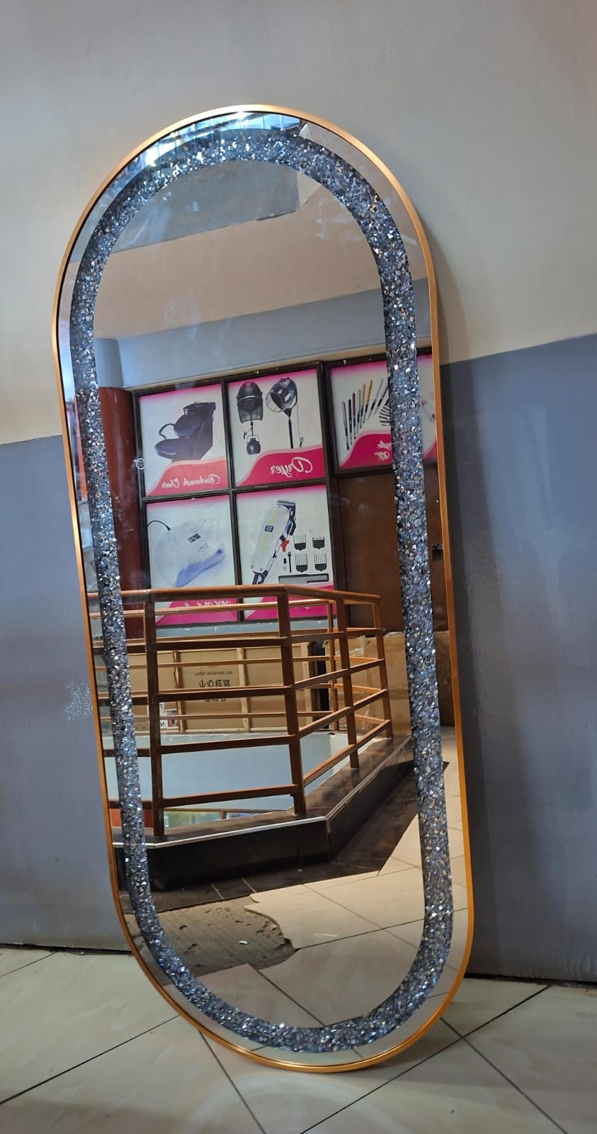 1.7M   Oval Crystal Gold  LED Mirror