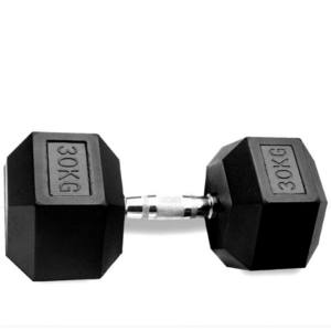 30kg rubber-coated hexagonal dumbbell with chrome handle for strength training