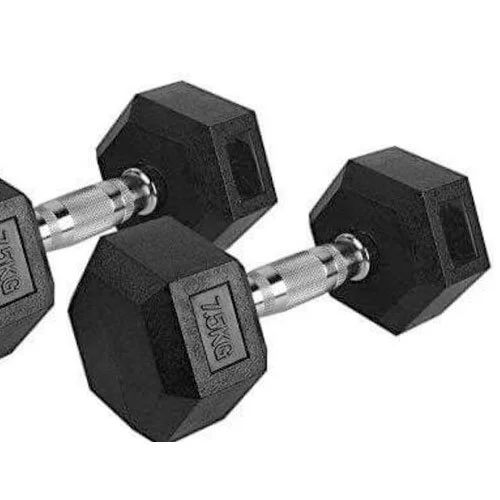 7.5kg rubber-coated hex dumbbell with chrome handle for strength training