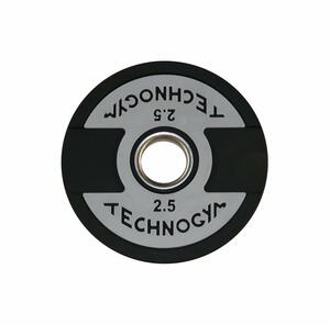 2.5kg Technogym Olympic weight plate with rubber coating and easy-grip handles