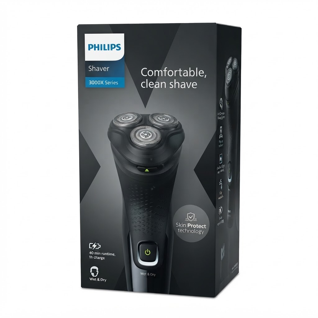 Philips X3021 Series 3000 Smoother – Rechargeable Cordless Electric Shaver, 60-Min Runtime.