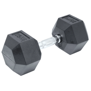 25KG rubber-coated hexagonal dumbbell with chrome handle