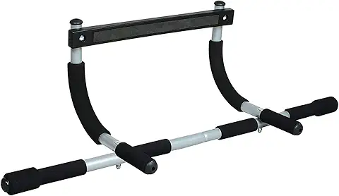 Adjustable doorway pull-up bar with foam grips and steel frame