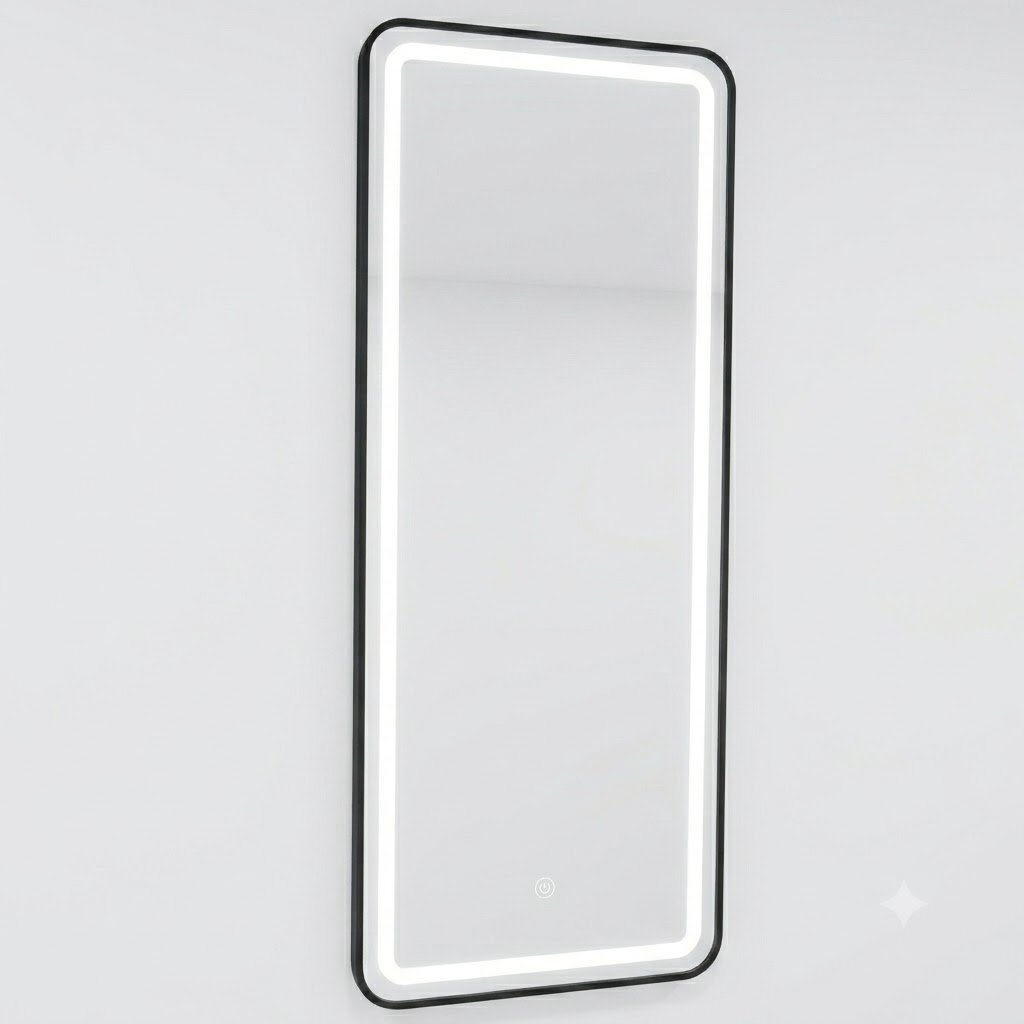 1.7m Black Rectangular Mirror.