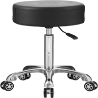 Durable round hydraulic stool with PU leather seat, adjustable height, swivel design, and wheels, perfect for salons and spas.
