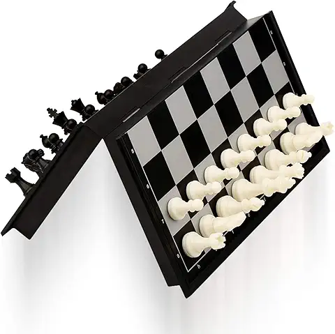 Magnetic chess set with foldable board and storage compartment