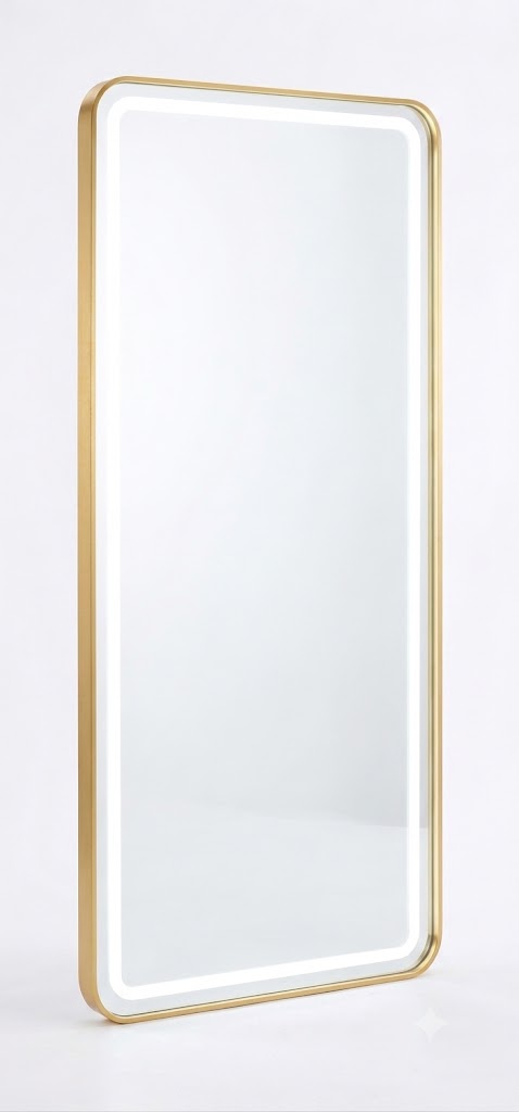 1.5m Single Line Rectangle Gold LED Mirror – Luxury Wall Mounted Mirror with Built-In LED Lighting.