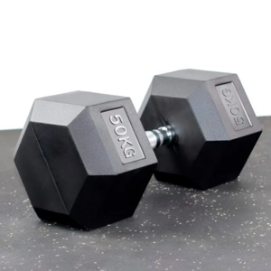 Heavy-duty 50kg hex dumbbell with rubber ends and steel handle for advanced weight training