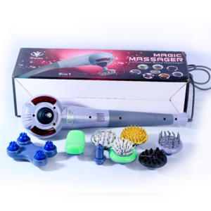 Cordless, rechargeable 8-in-1 massager with percussion and heat therapy for deep tissue relief and muscle relaxation.