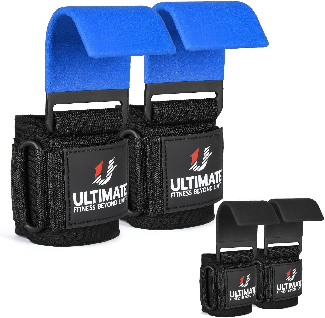 Pair of deadlift straps with steel hooks and padded wrist support for weightlifting