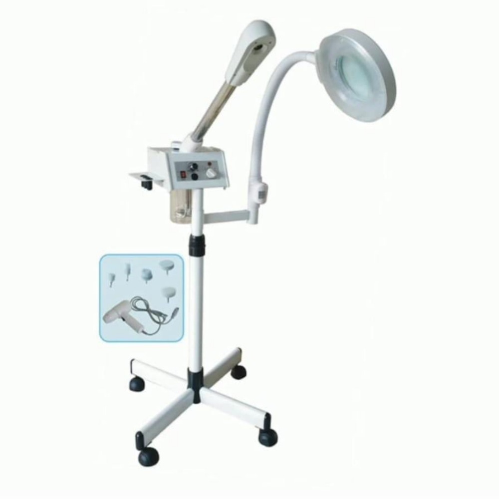 3-in-1 facial steamer with lamp and brush.