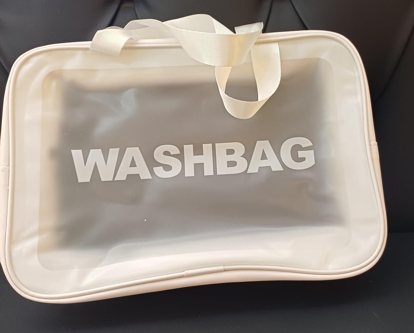 white transparent waterproof travel washbag for toiletries