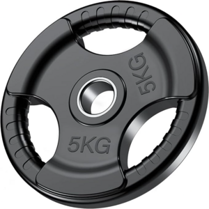 5kg tri-grip Olympic weight plate with rubber coating and steel center ring