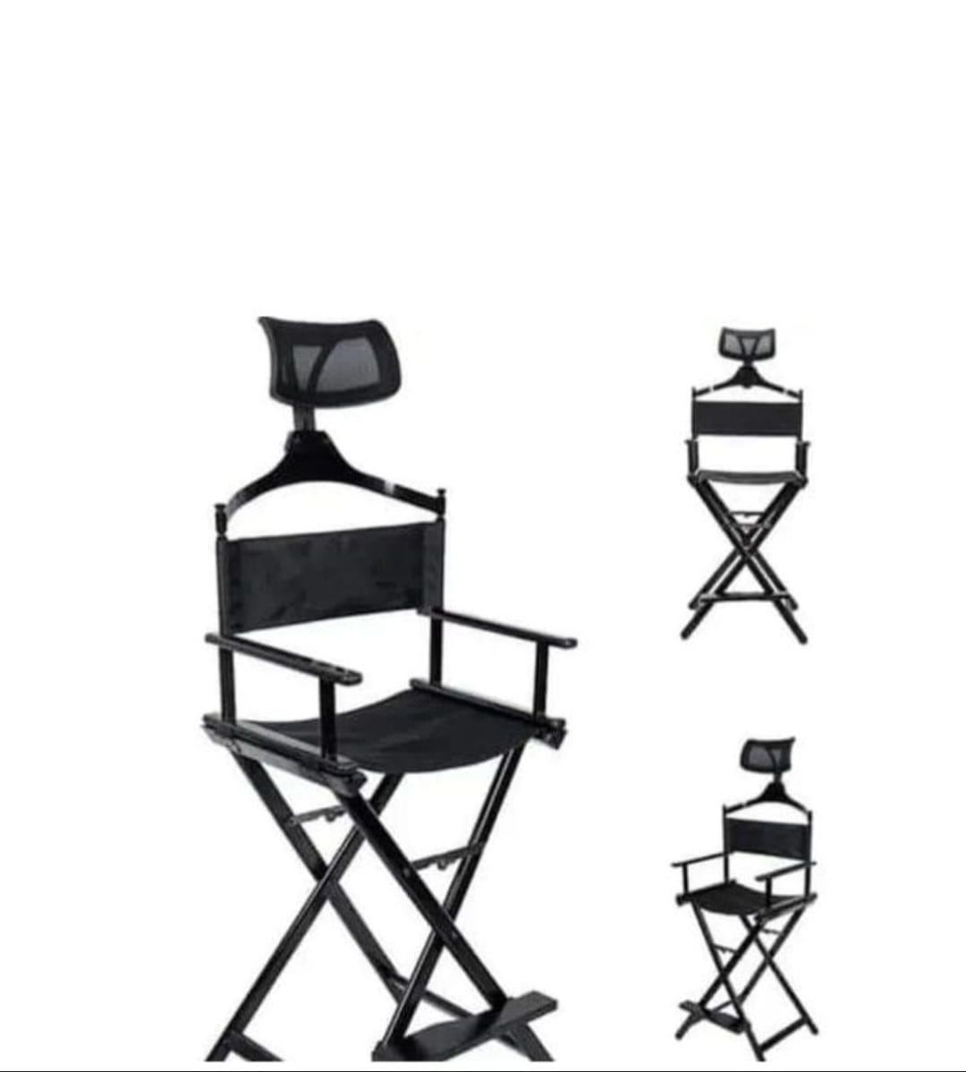Portable foldable makeup artist chair with adjustable height.