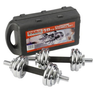 15KG adjustable dumbbell set with cast iron plates and chrome bar