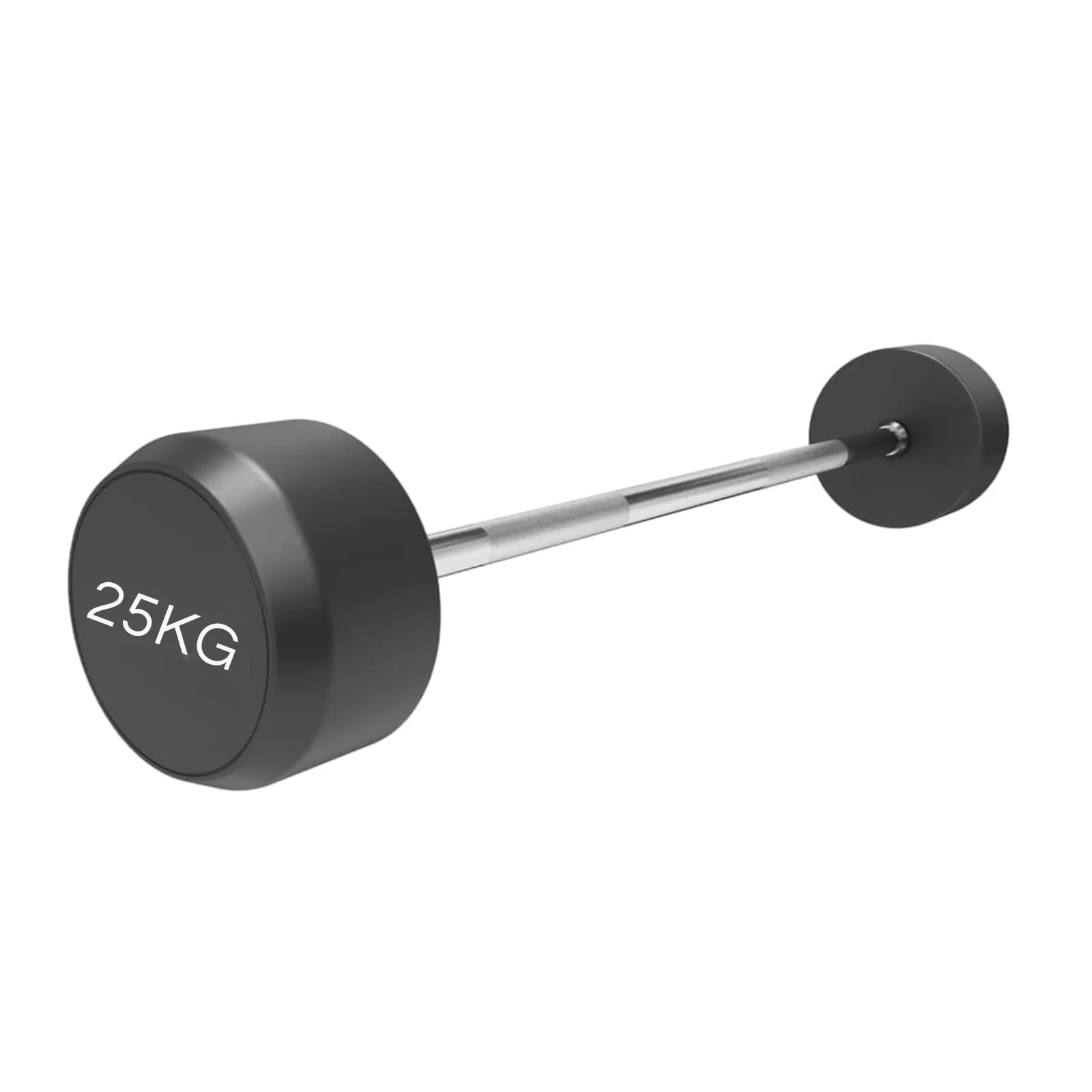25kg round fixed dumbbell with straight steel bar and rubber-coated ends on gym floo