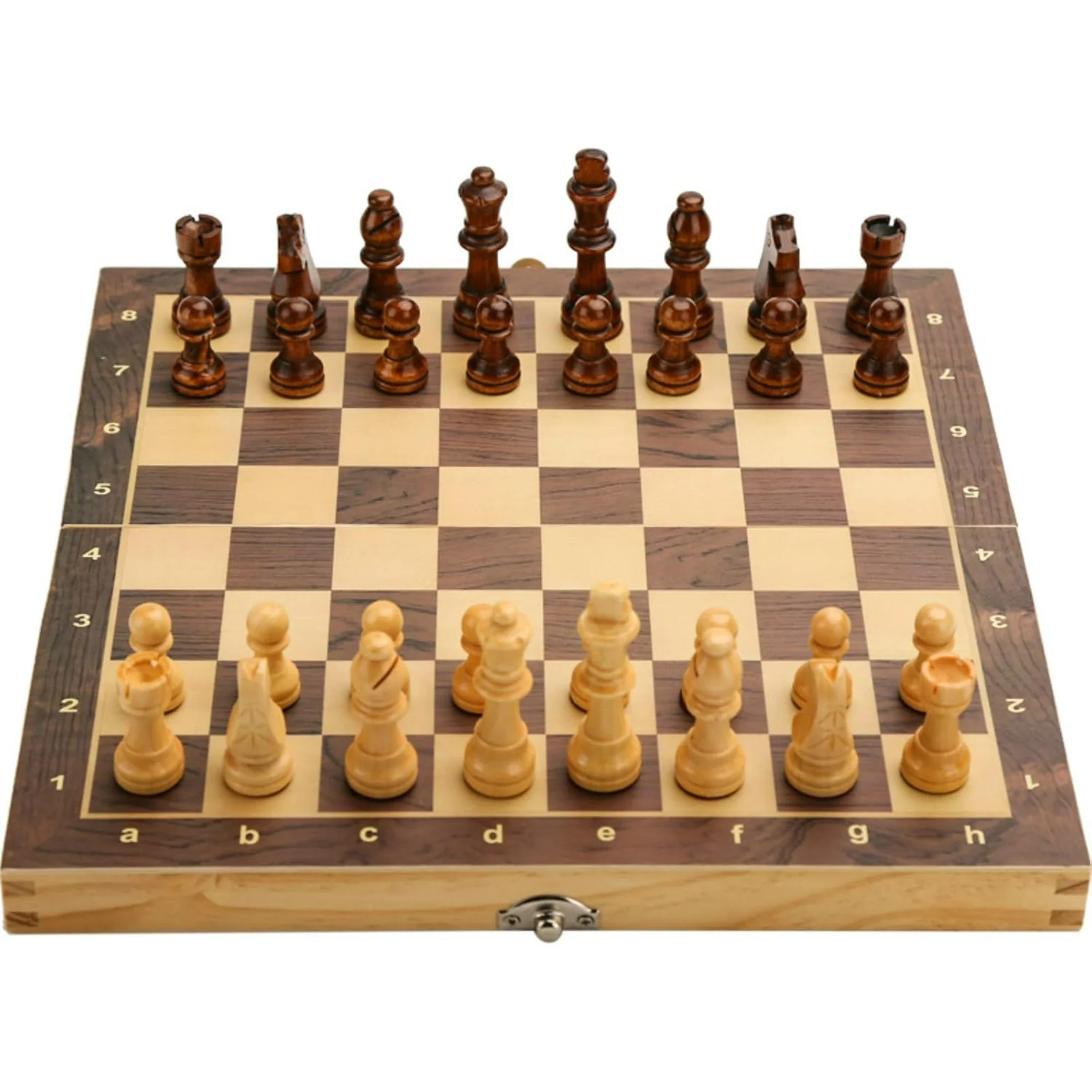 Magnetic chess set with foldable board and storage compartment