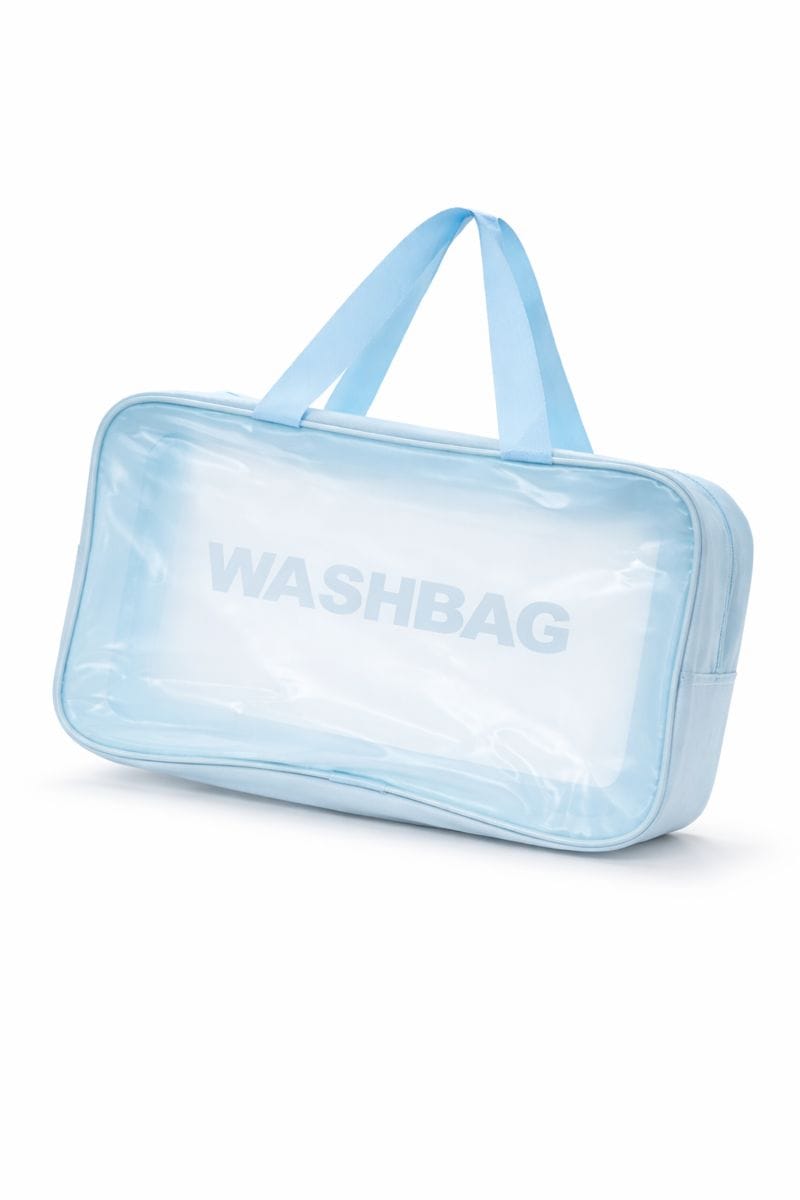 Transparent blue waterproof travel washbag for toiletries