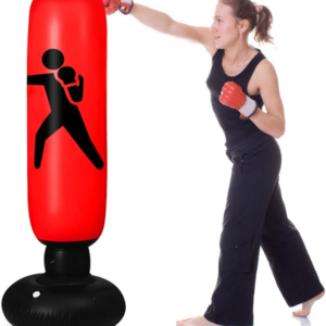 1.6M inflatable standing punching bag with black and red design